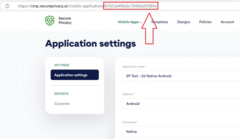 Mobile App ID consent in the Secure Privacy Platform.